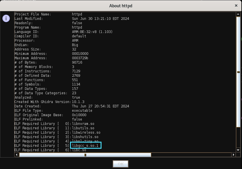 Picture of linked libraries on the httpd binary